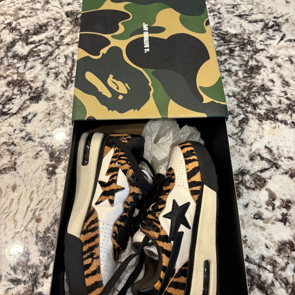 A Bathing Ape BAPE Road Sta sneakers in limited edition tiger animal print